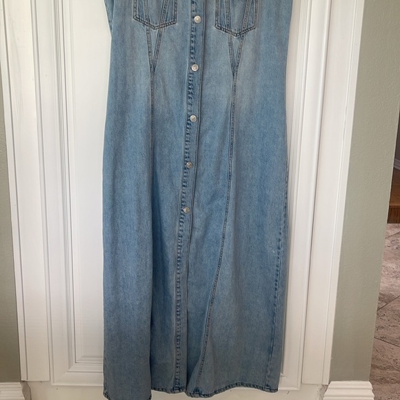 Zara blue maxi long denim jean distressed sleeveless button down dress sz XL - Picture 3 of 16